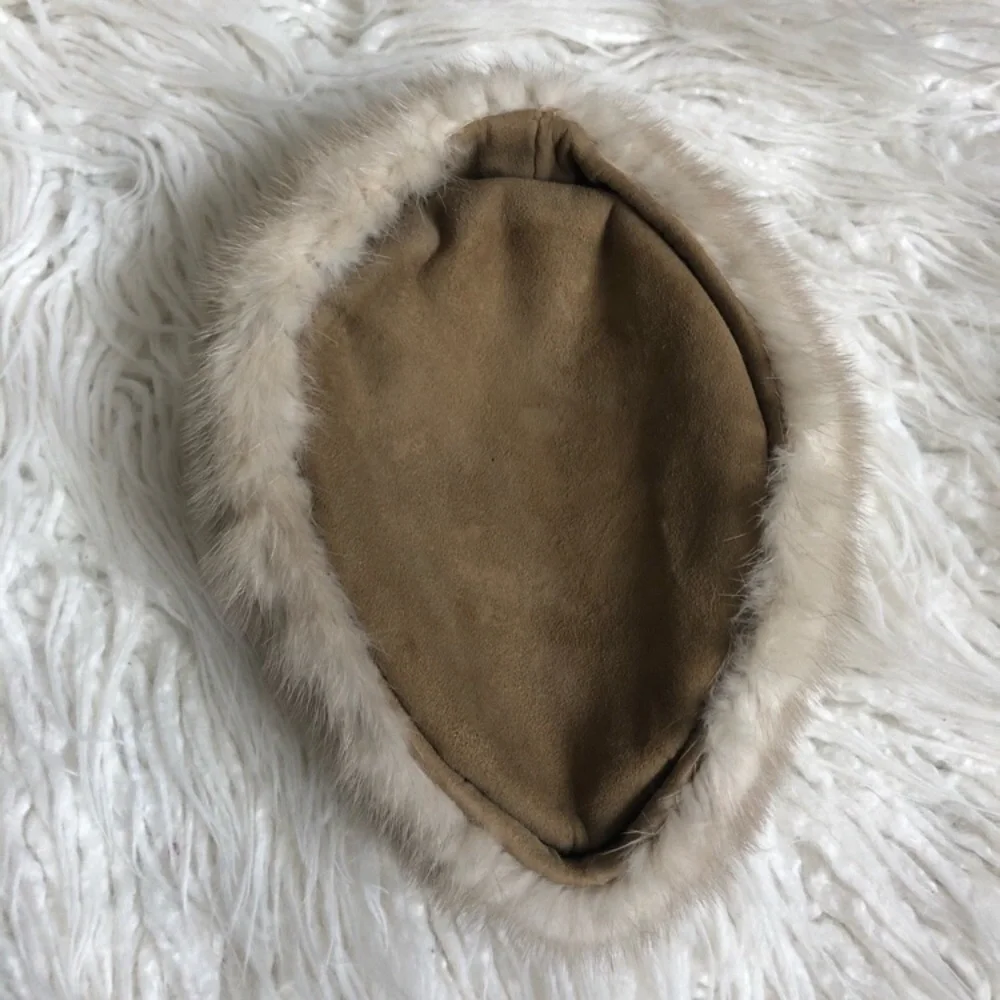 Vintage Handmade Beige Suede & Mink Fur Jackie Kennedy Onassis Pillbox Hat OS - Picture 5 of 7